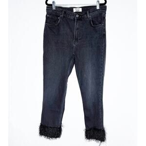 Reformation Jeans Women's Black Feather Hem Trim Black Skinny High Rise Jeans 30